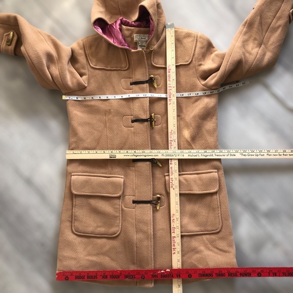 Vintage LL Bean Tan Wool Hooded Toggle Insulated Coat Size Small - Picture 8 of 12